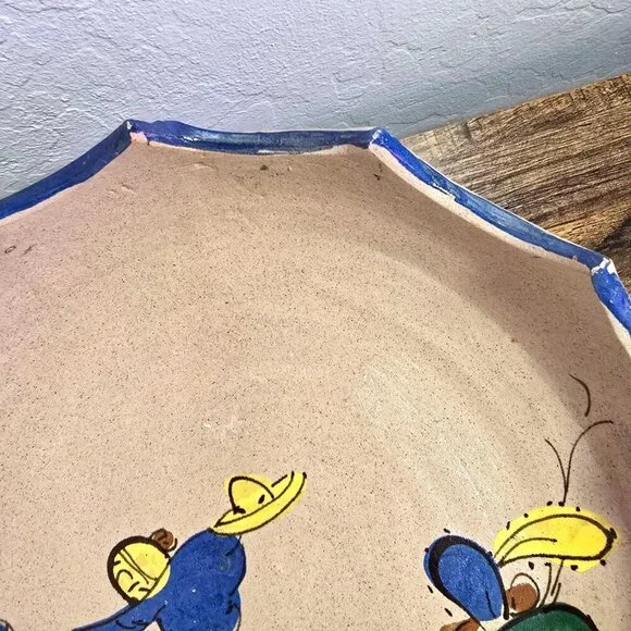 Handmade Mexican Tlaquepaque Ceramic Serving Bowl Painted Bird  Cactus Design - Picture 11 of 12